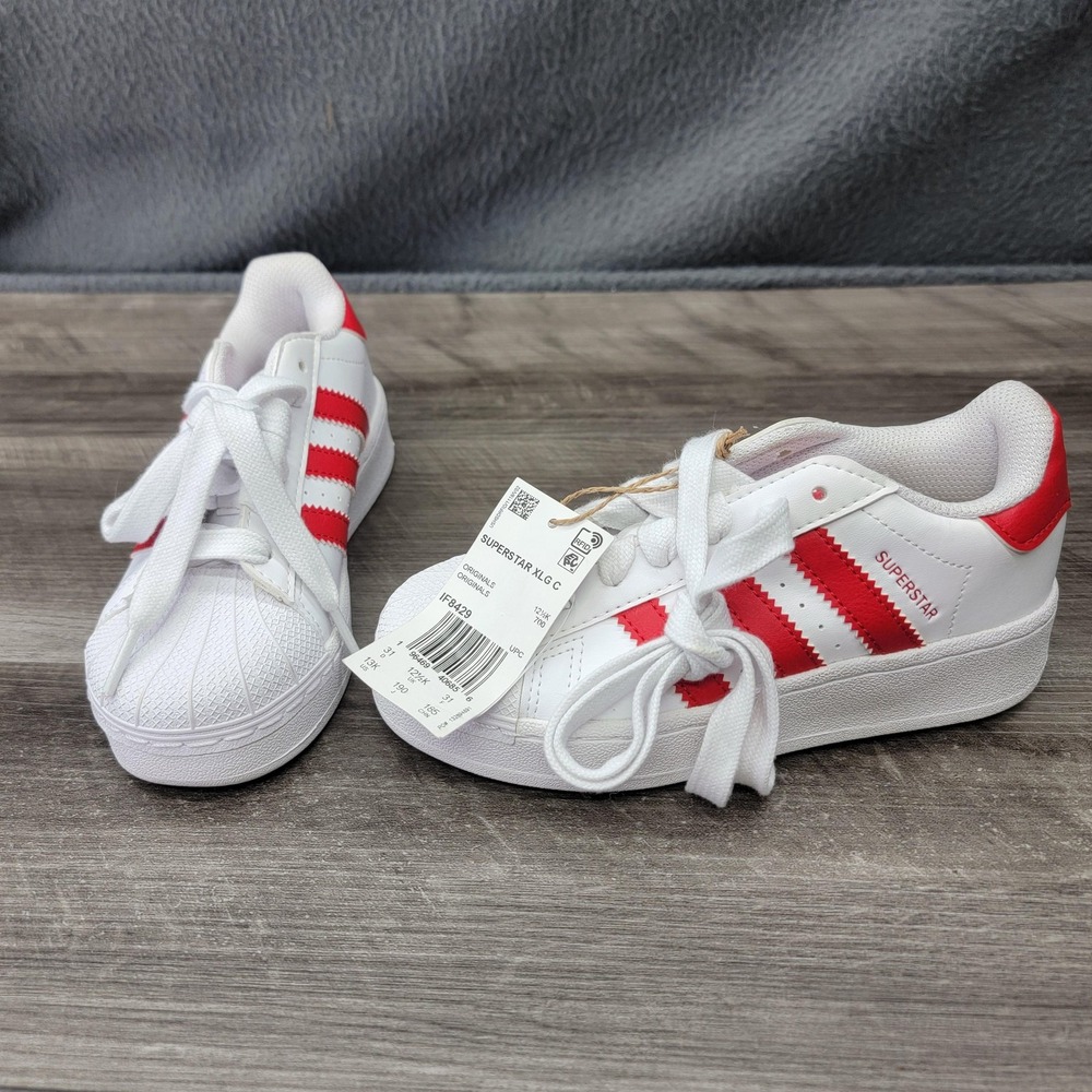 Adidas Superstar XLG C Shoes Youth Size 13 White Red Shell Toe Sneakers IF8429